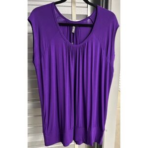 Lock & Love Purple Pleated Scoop Neck Banded Hem Tunic Top XXXL
